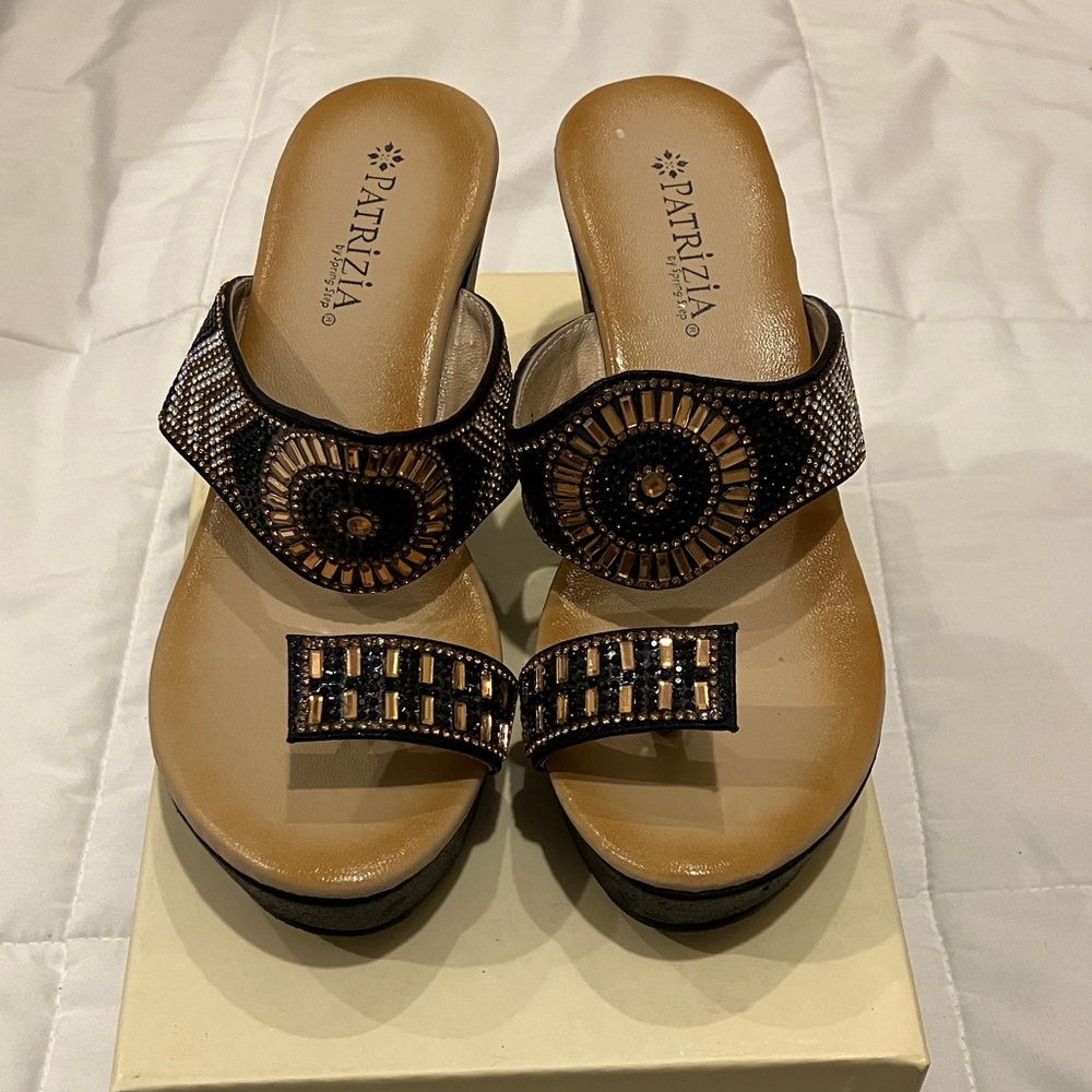 Patrizia Black Beaded Slide Mules with Gold Accents
